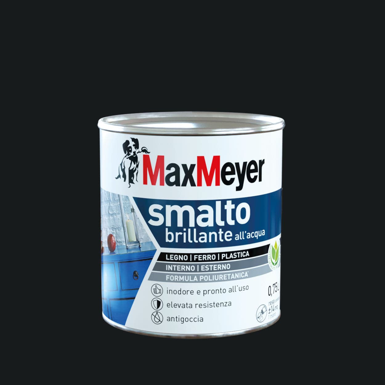 GLOSS BLACK POLYURETHANE WATER-BASED ENAMEL 750 ML