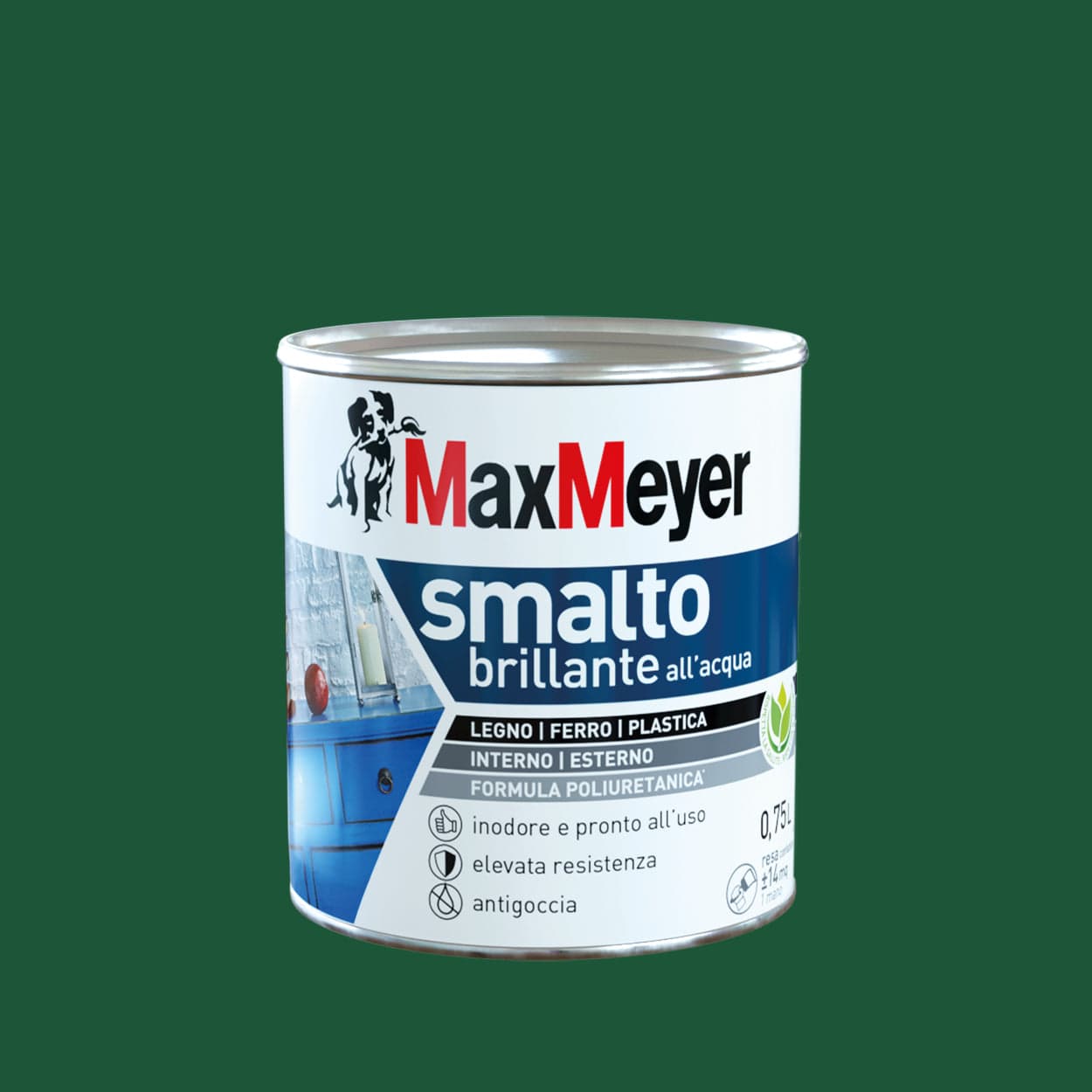 Bricocenter DARK GREEN POLYURETHANE WATER-BASED ENAMEL 750 ML