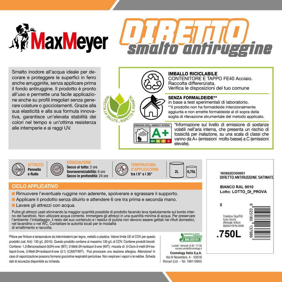Smalto acqua antiruggine bianco satinato r9010 mm 750ml