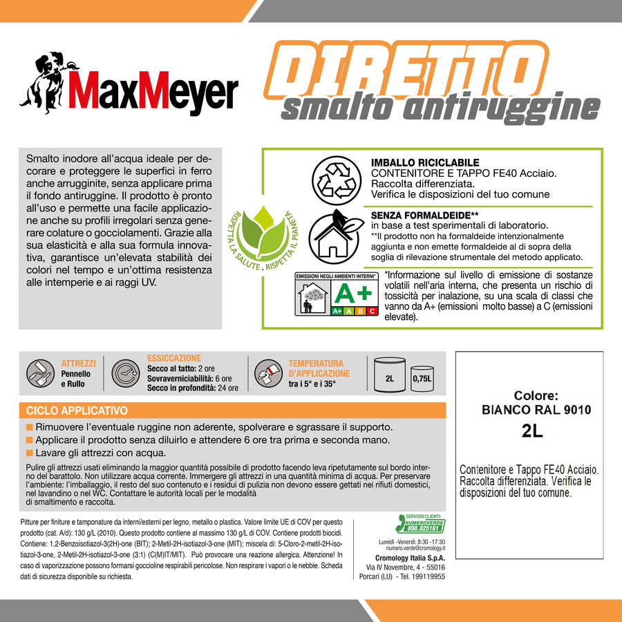 Smalto acqua antiruggine bianco satinato r9010 mm 2lt