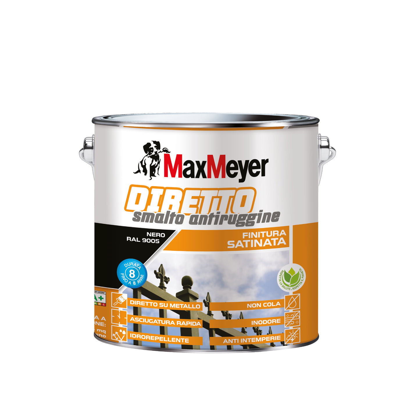 Black satin-finish water-based anti-rust enamel R9005, 2 litres