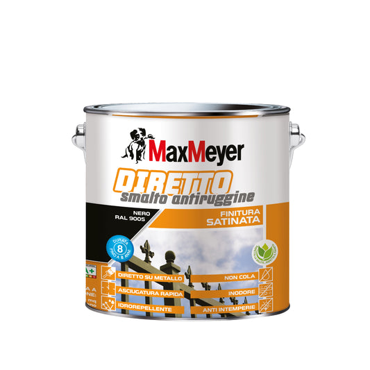 Black satin-finish water-based anti-rust enamel R9005, 2 litres