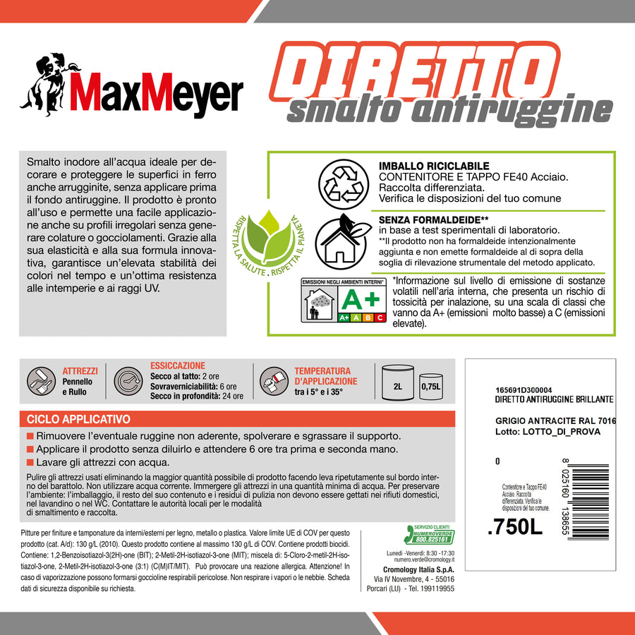 Smalto acqua antiruggine grigio antracite brillante r7016 mm 750ml