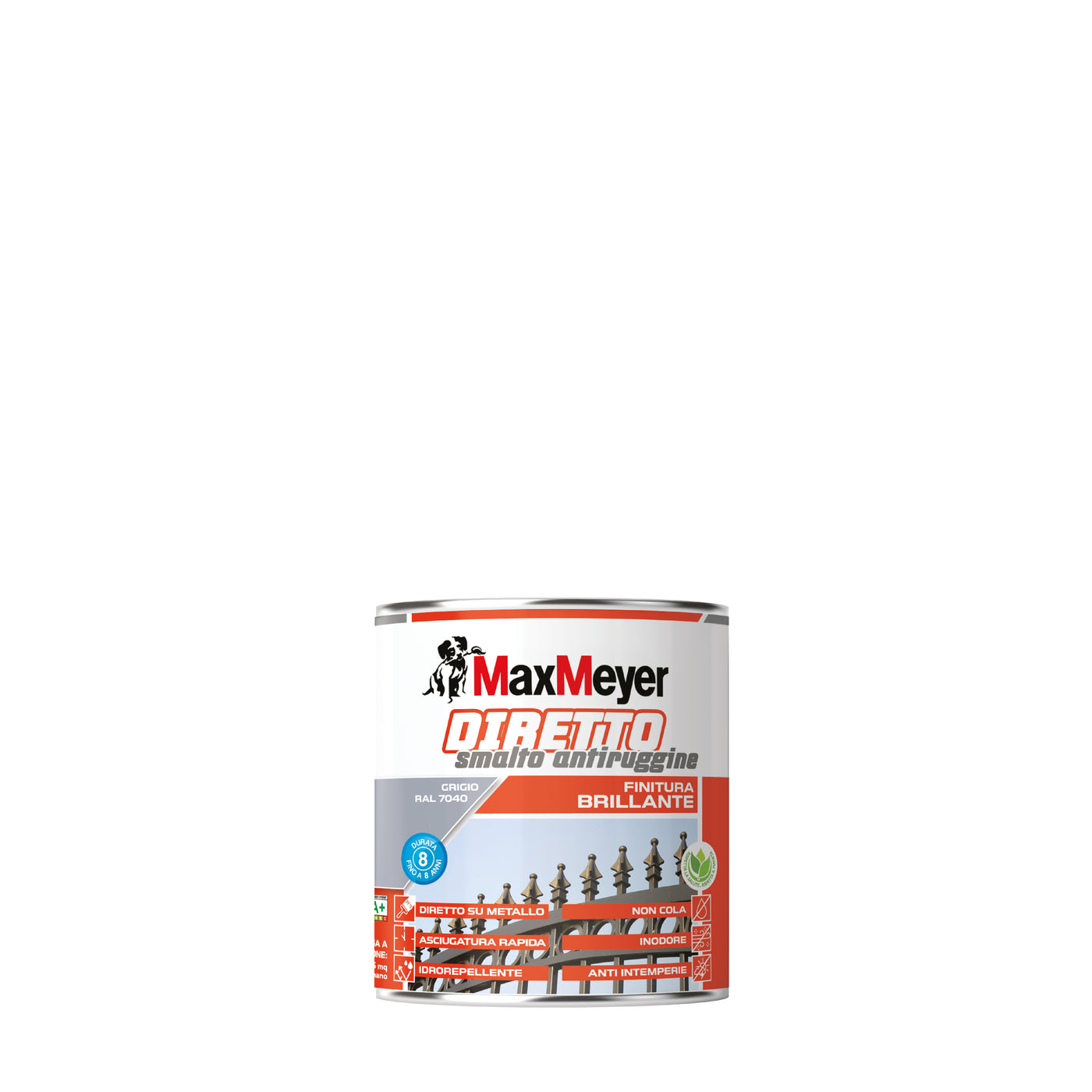 Glossy grey anti-rust water-based enamel R7040, 750ml
