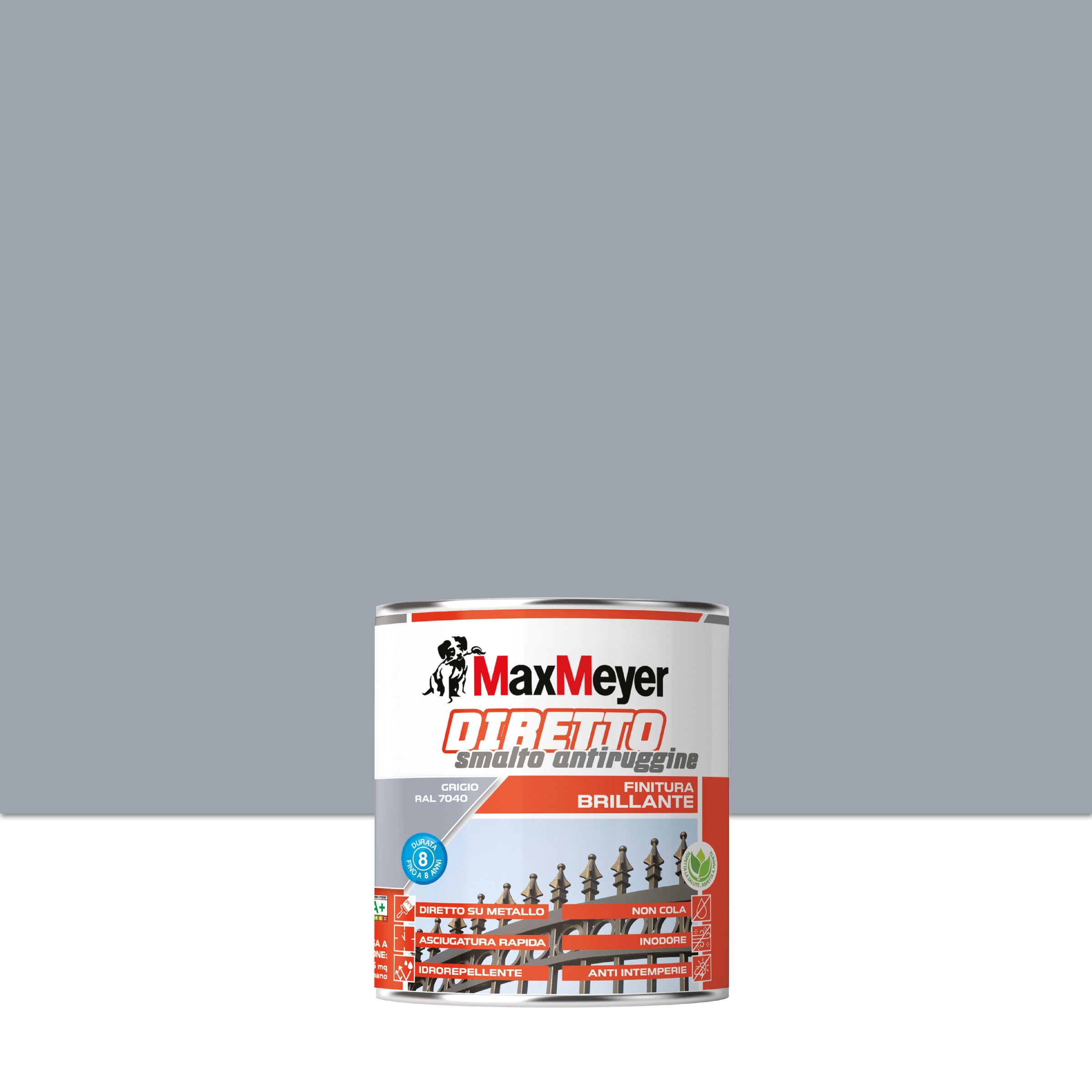 Glossy grey anti-rust water-based enamel R7040, 750ml