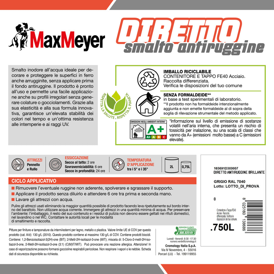 Smalto acqua antiruggine grigio brillante r7040 mm 750ml