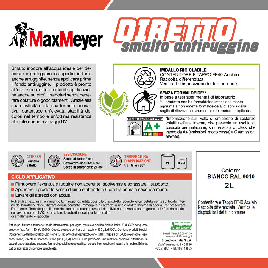 Smalto acqua antiruggine bianco brillante r9010 mm 2lt