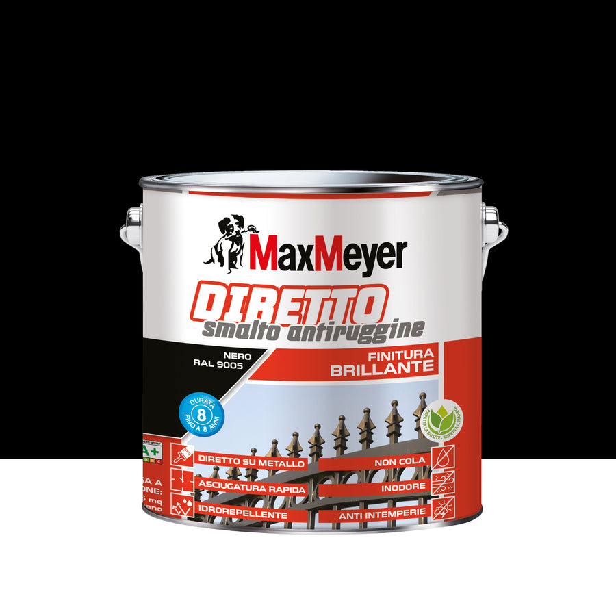 Smalto acqua antiruggine nero brillante r9005 mm 2lt