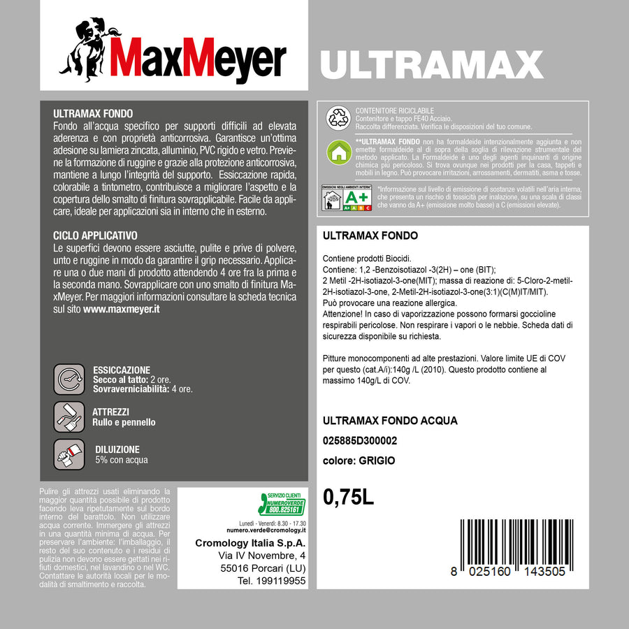 Ultramax Grey Water-Based Primer for Difficult Surfaces, 750 ml