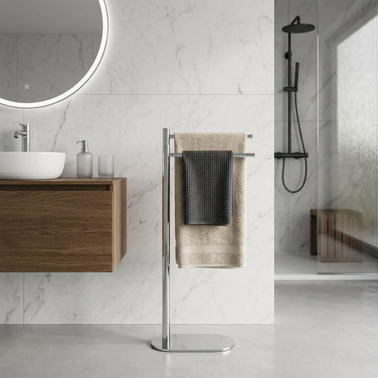 Smart bathroom floor-standing towel rail, chrome, 2 arms