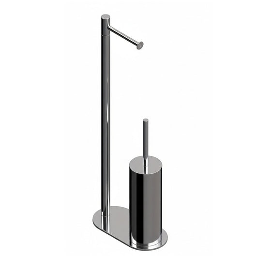 Smart bathroom floor lamp with toilet roll holder and toilet brush – chrome
