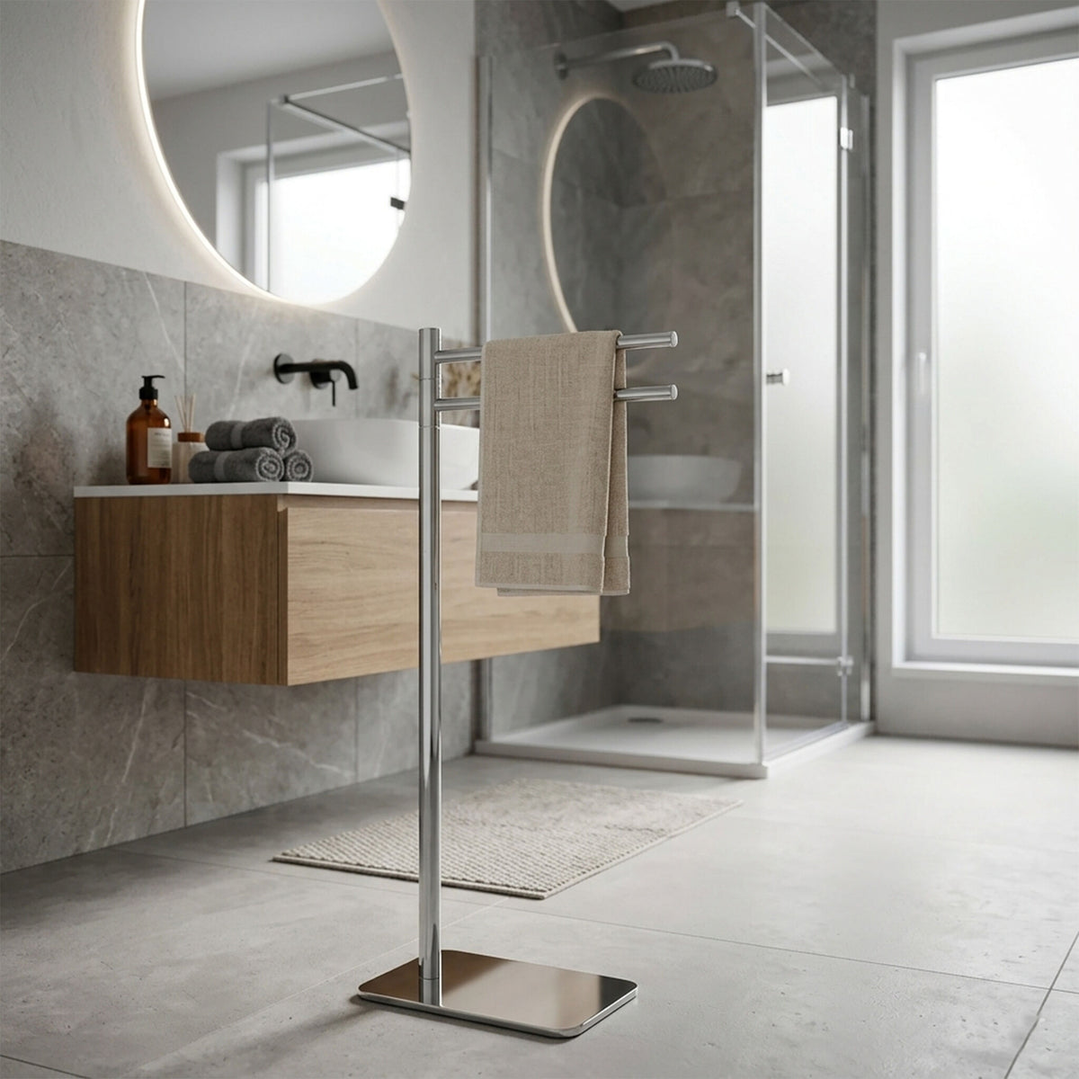 Piantana bagno oasi portasalviette cromo 2 bracci