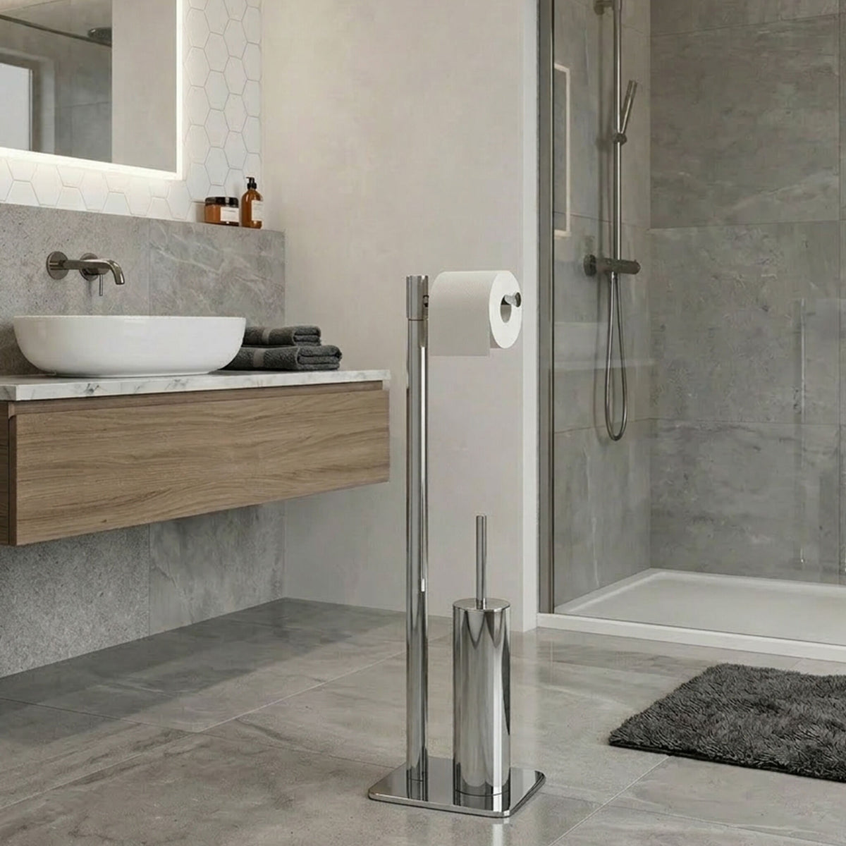Piantana bagno oasi porta rotolo e scopino cromo