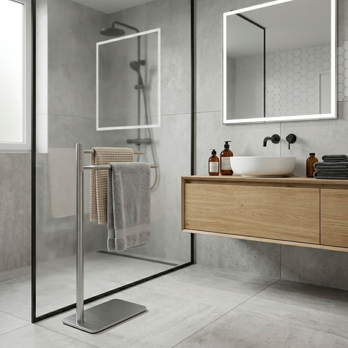 Piantana bagno oasi portasalviette inox satinato 2 bracci