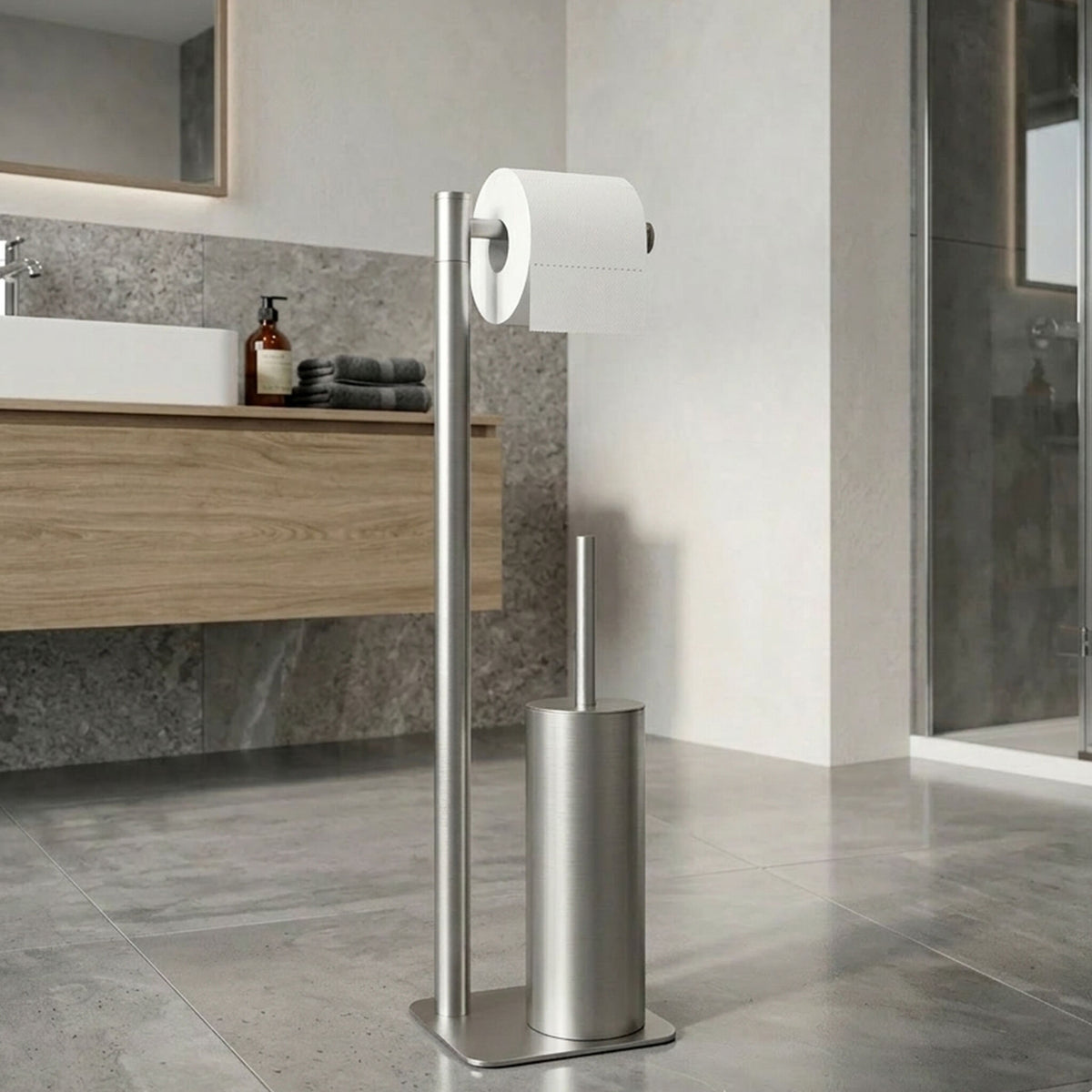 Piantana bagno oasi porta rotolo e scopino inoxsatinato