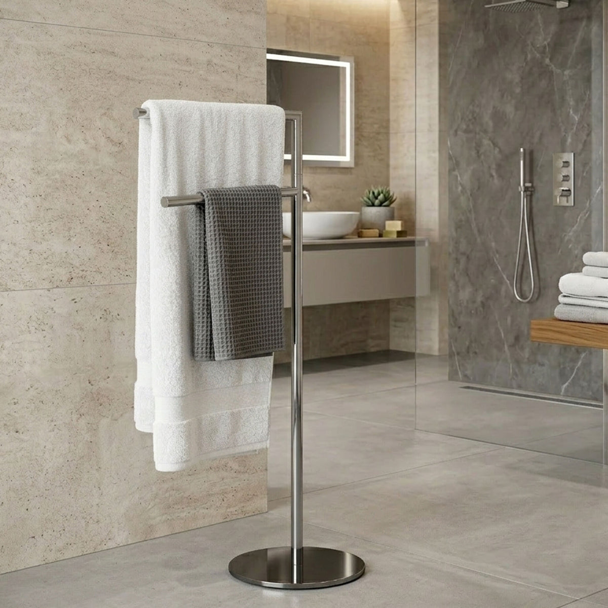 Piantana bagno line portasalviette cromo 2 bracci