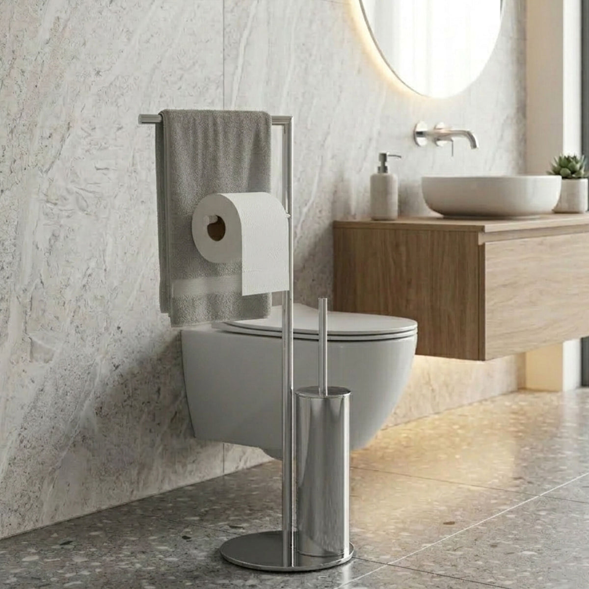 Piantana bagno line porta rotolo scopino, savietta bidet cromo