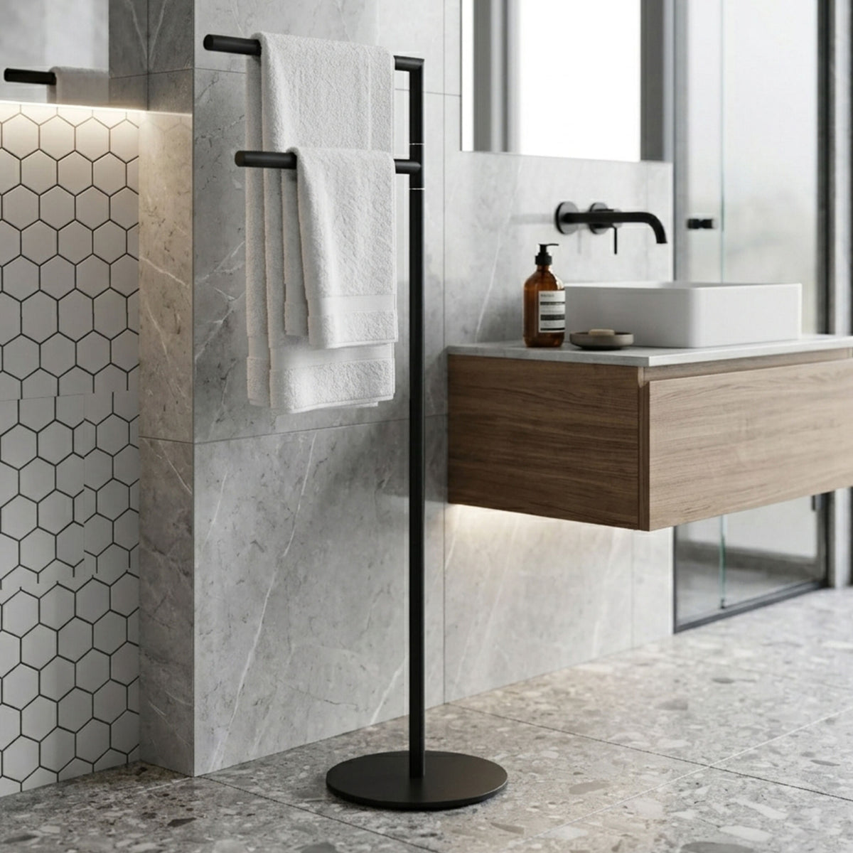Piantana bagno line portasalviette nero 2 bracci