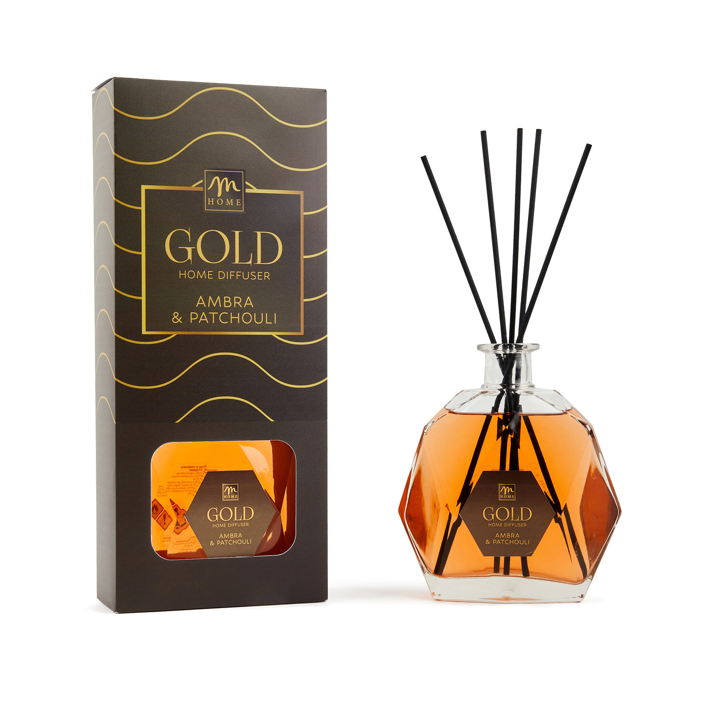 Amber/patchouli diffuser, 700 ml, in hexagonal bottle