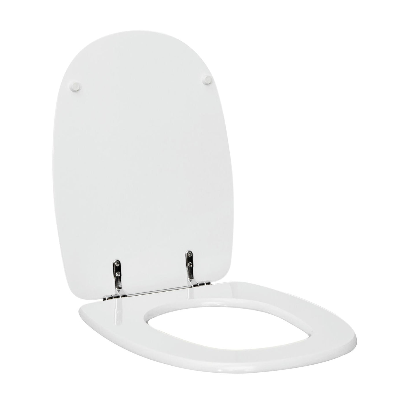 Square-shaped toilet seat cover, rectangular, white MDF, with metal under-mount fixing, antibacterial