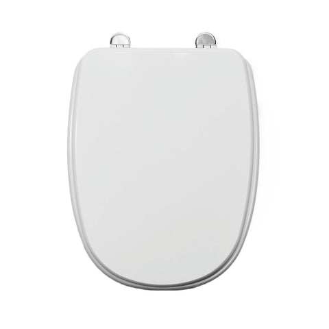 Square-shaped toilet seat cover, rectangular, white MDF, with metal under-mount fixing, antibacterial
