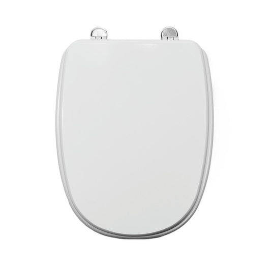 Square-shaped toilet seat cover, rectangular, white MDF, with metal under-mount fixing, antibacterial
