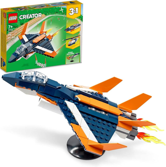 LEGO Creator 3 in 1 Supersonic Jet Plane Toy Set, Transforms from Plane to Helicopter to Speed Boat - best price from Maltashopper.com 31126