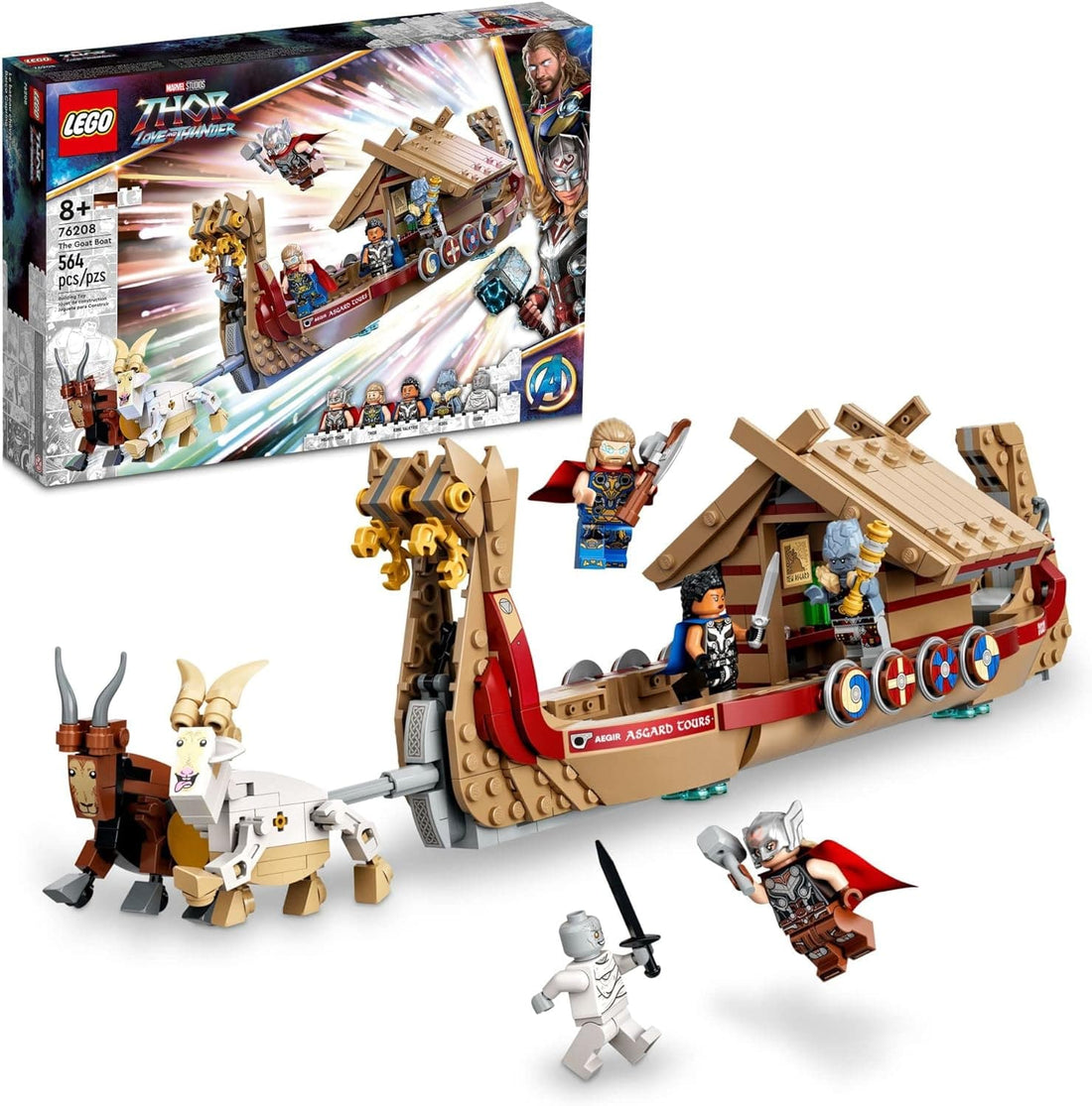 LEGO Marvel The Goat Boat - Thor Set with Toy Ship, Stormbreaker, and Movie Inspired Thor, Korg, and Valkyrie Minifigures - best price from Maltashopper.com 76208