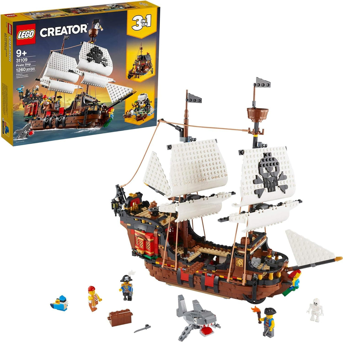 LEGO Creator 3in1 Pirate Ship Building Set - Toy Ship with Inn, Skull Island, Featuring 4 Minifigures, Shark Figure - best price from Maltashopper.com 31109