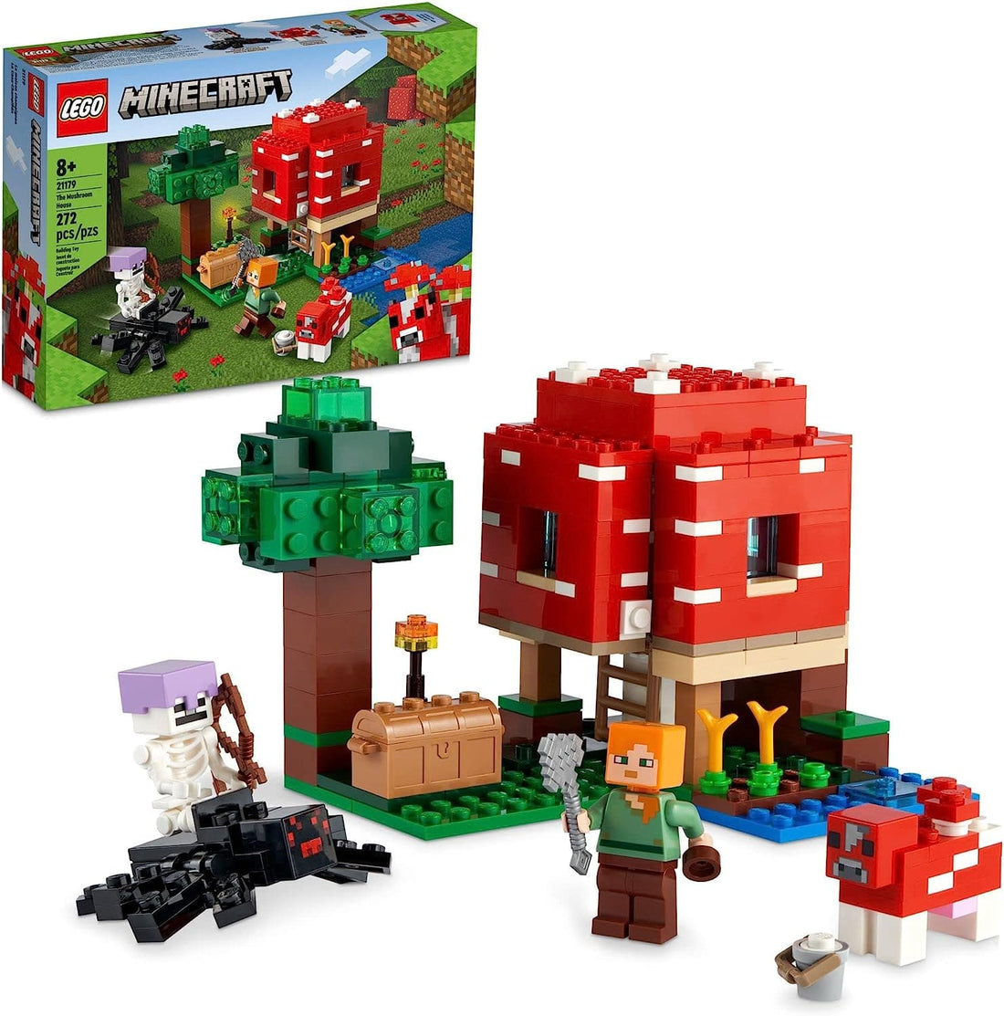 LEGO Minecraft The Mushroom House Set with Alex, Mooshroom & Spider Jockey Figures - best price from Maltashopper.com 21179