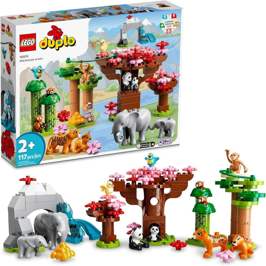 LEGO DUPLO Wild Animals of Asia Bricks Set with Panda & Elephant Baby Animal Toy Figures Plus Sounds - best price from Maltashopper.com 10974