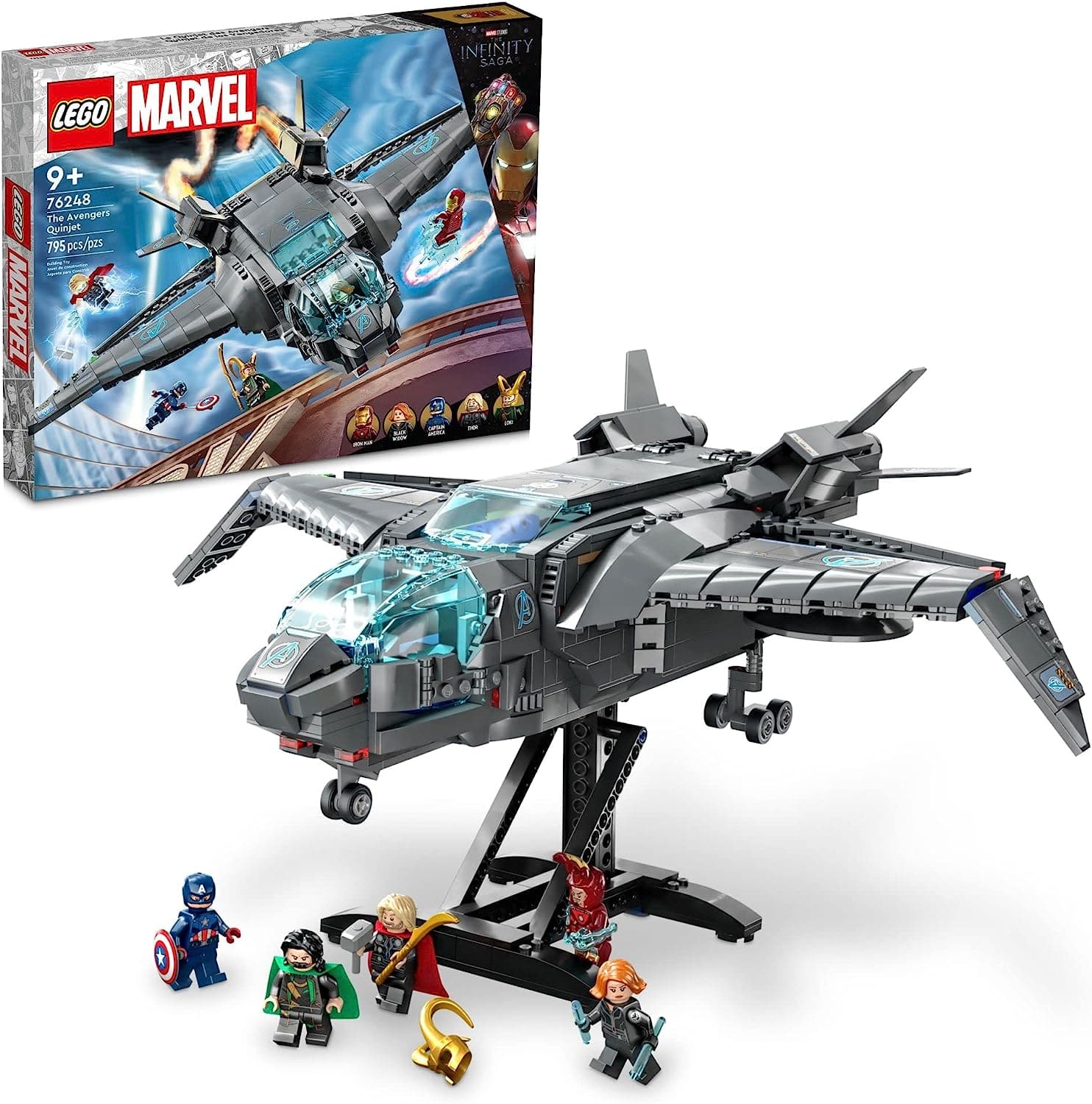 LEGO Marvel The Avengers Quinjet with Thor, Iron Man, Black Widow, Loki and Captain America Minifigures, Infinity Saga - best price from Maltashopper.com 76248