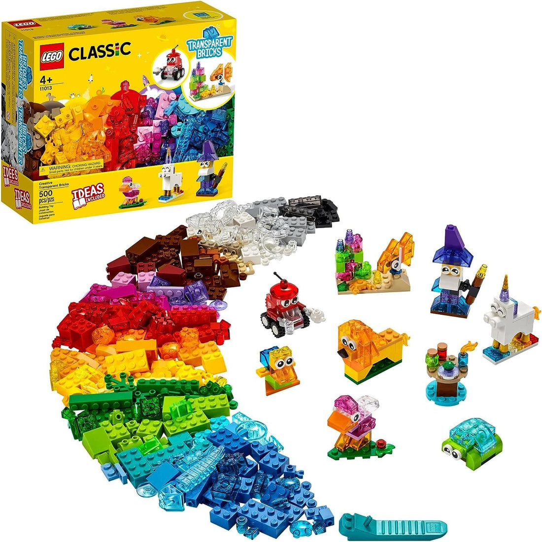 LEGO Classic Creative Transparent Bricks Building Set Includes Wizard, Unicorn, Lion, Bird, and Turtle - best price from Maltashopper.com 11013