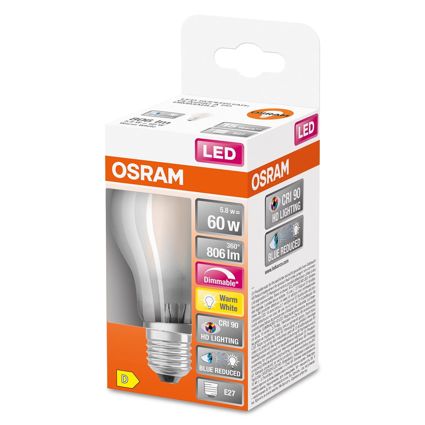 LED BULB E27=60W FROSTED DROP