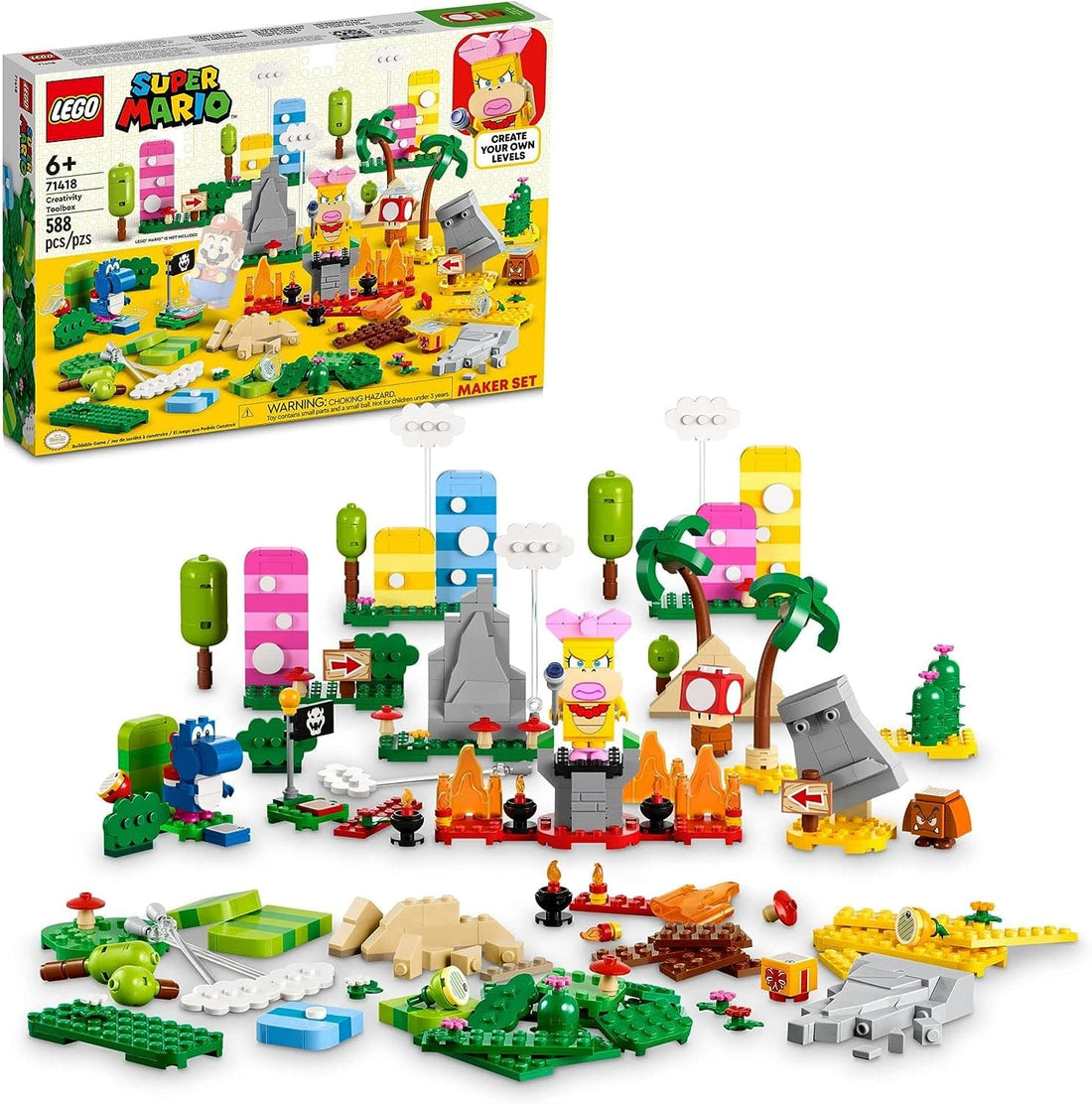 LEGO Super Mario Creativity Toolbox Maker Set with Figures, Grass, Desert and Lava Builds - best price from Maltashopper.com 71418