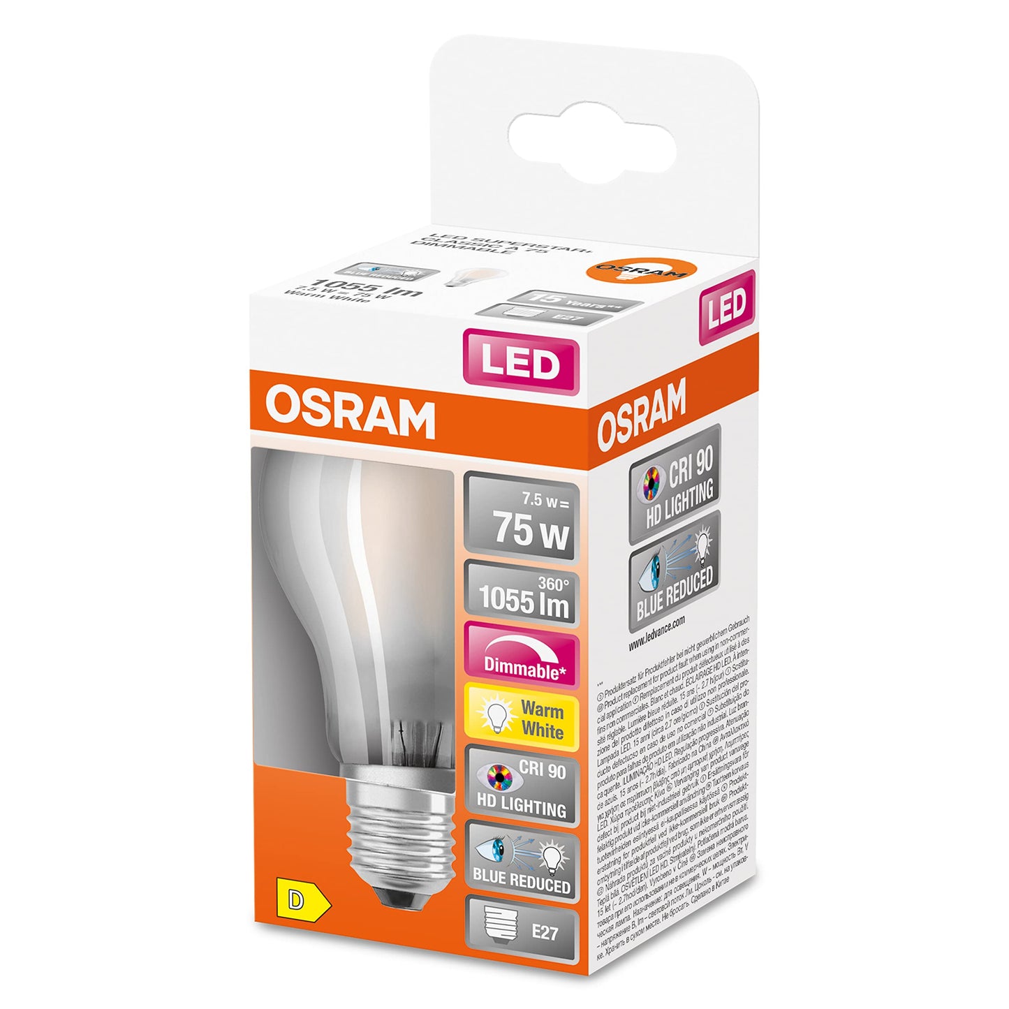 LED BULB E27=75W FROSTED DROP