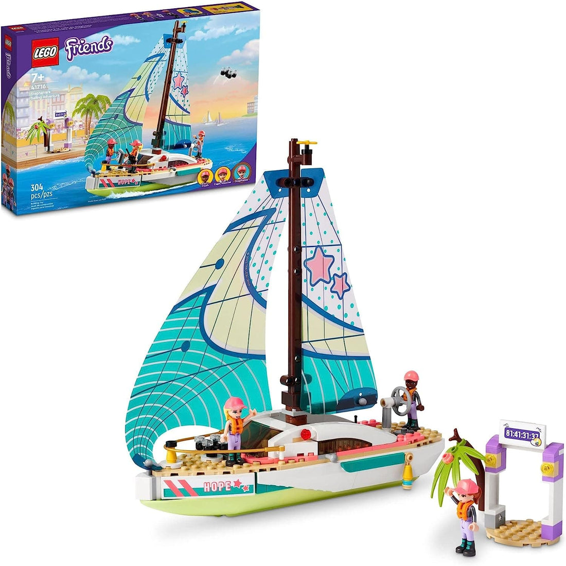LEGO Friends Stephanie's Sailing Adventure Toy Boat Set with Island, Drone, and 3 Mini Figures - best price from Maltashopper.com 41716