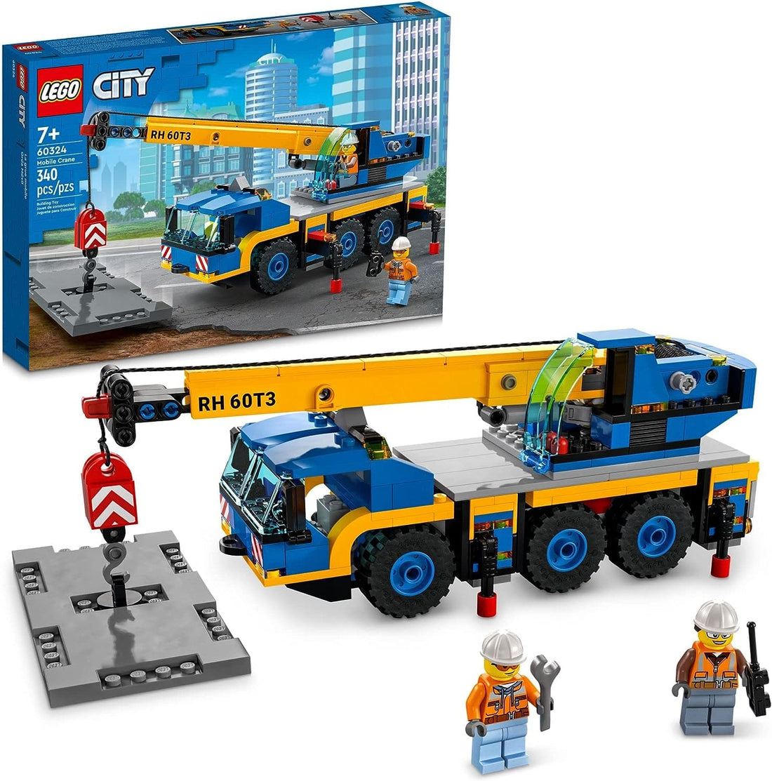 LEGO City Great Vehicles Mobile Crane Truck Toy Building Set Featuring 2 Minifigures with Tool Toys Kit and Road Plate - best price from Maltashopper.com 60324