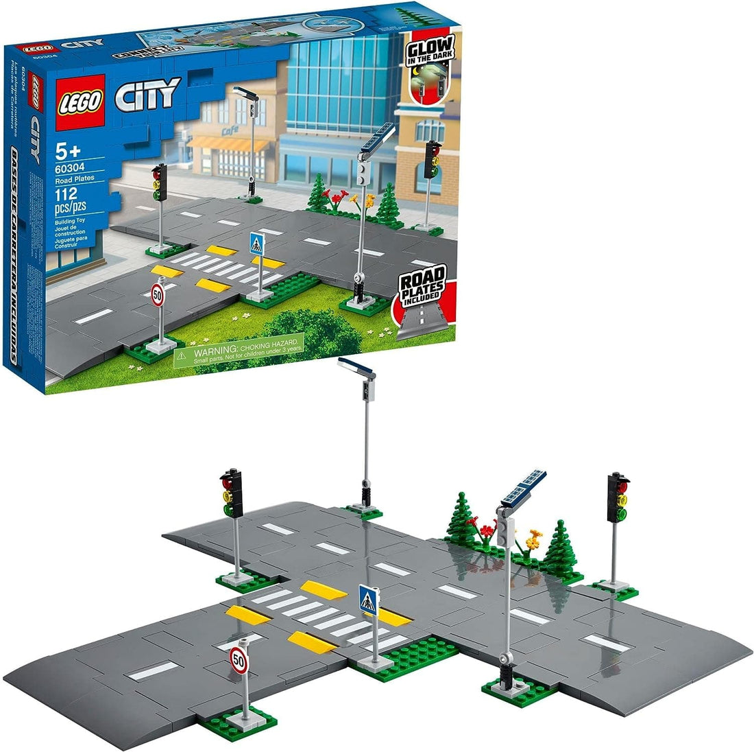 LEGO City Road Plates - Building Toy Set, Featuring Traffic Lights, Trees, Glow in The Dark Bricks, Combine City Series Sets - best price from Maltashopper.com 60304