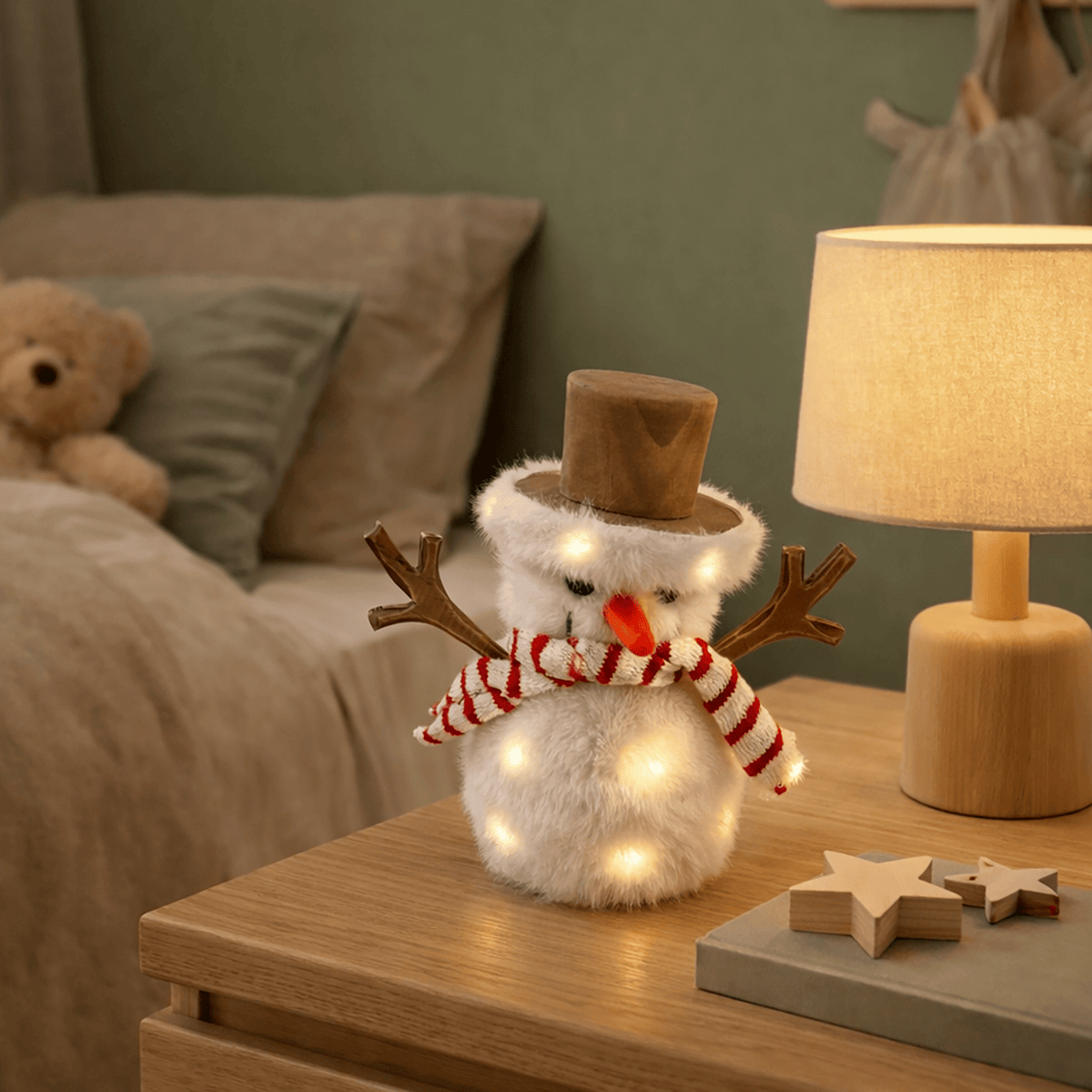 Decorazione natalizia snowpazzo in legno 18x10xh20cm 30 microled bianco caldo/bianco e tim