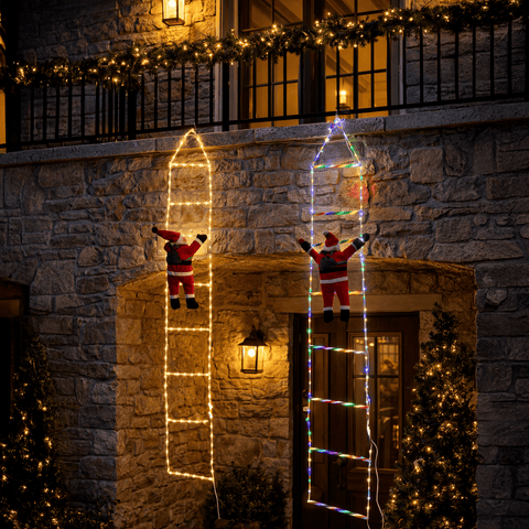 Babbo natale da 40cm su scala luminosa luce bianco caldo e multicolor