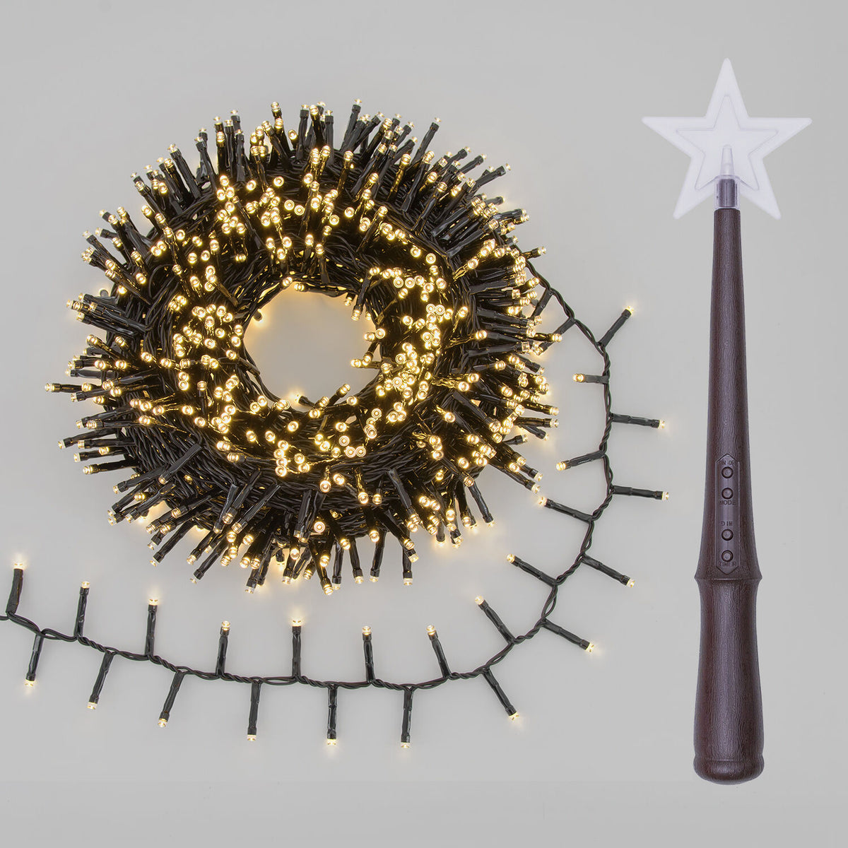 Catena luminosa 20m con 1000 led bianco caldo, telecomando bacchetta magica