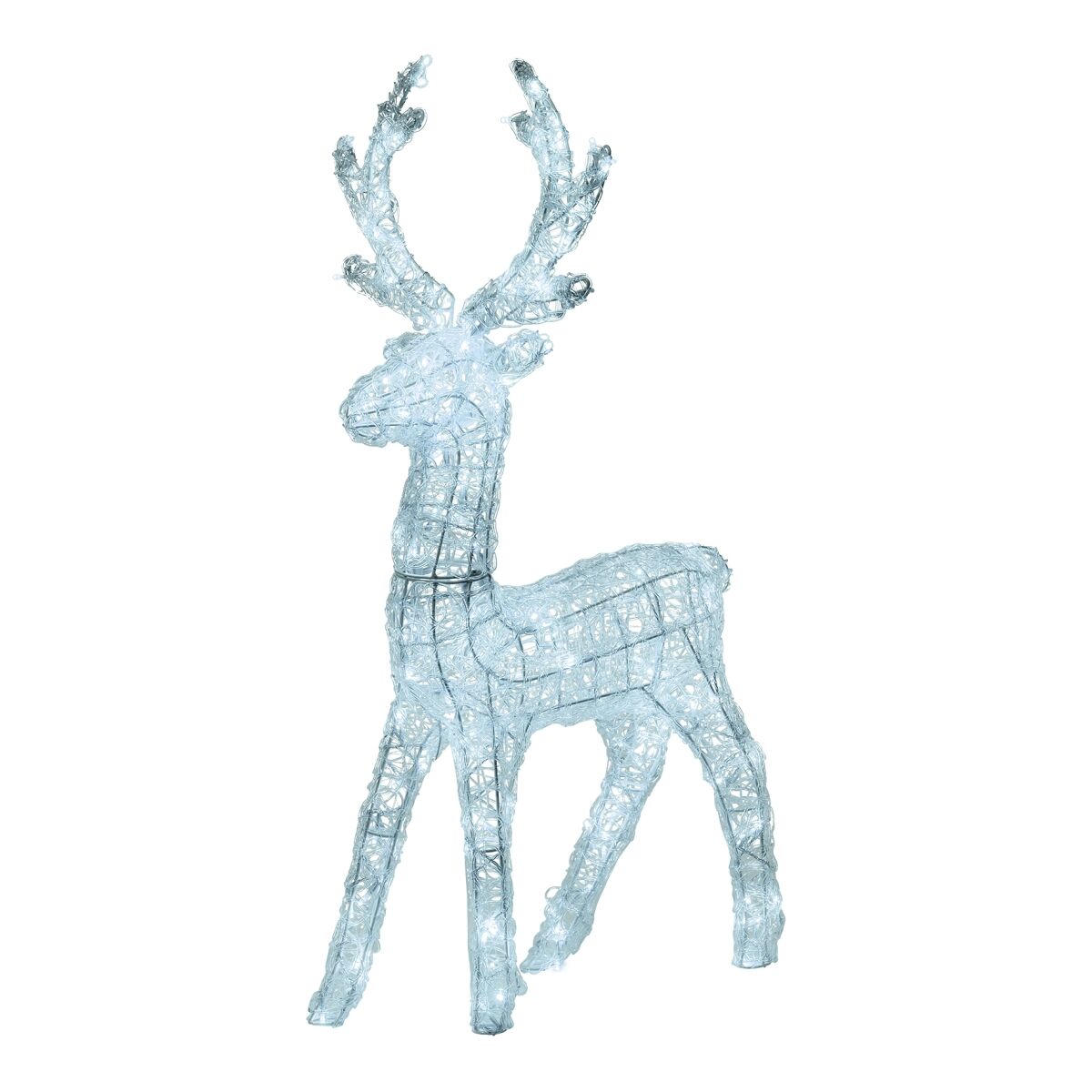 Renna 3d h 95cm acrilico 200 led bianco caldo+naturale+freddo d 5mm