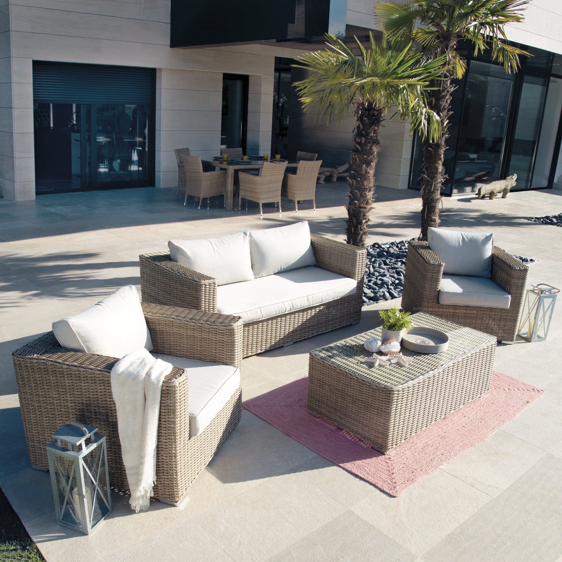 Bricocenter COSTA RICA COFFEE TABLE NATERIAL60X112 SYNTHETIC WICKER ALUMINUM AND GLASS