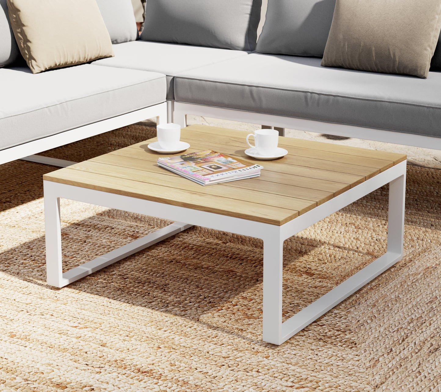 Bricocenter CAPRI 5-SEATER CORNER SET WITH WOOD EFFECT COFFEE TABLE AND WHITE