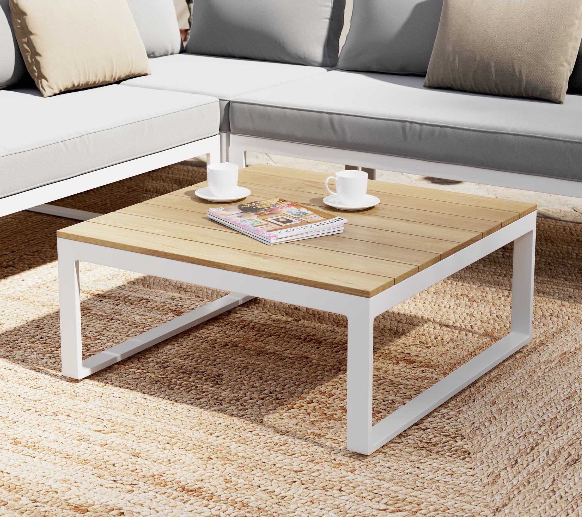 Bricocenter CAPRI 5-SEATER CORNER SET WITH WOOD EFFECT COFFEE TABLE AND WHITE