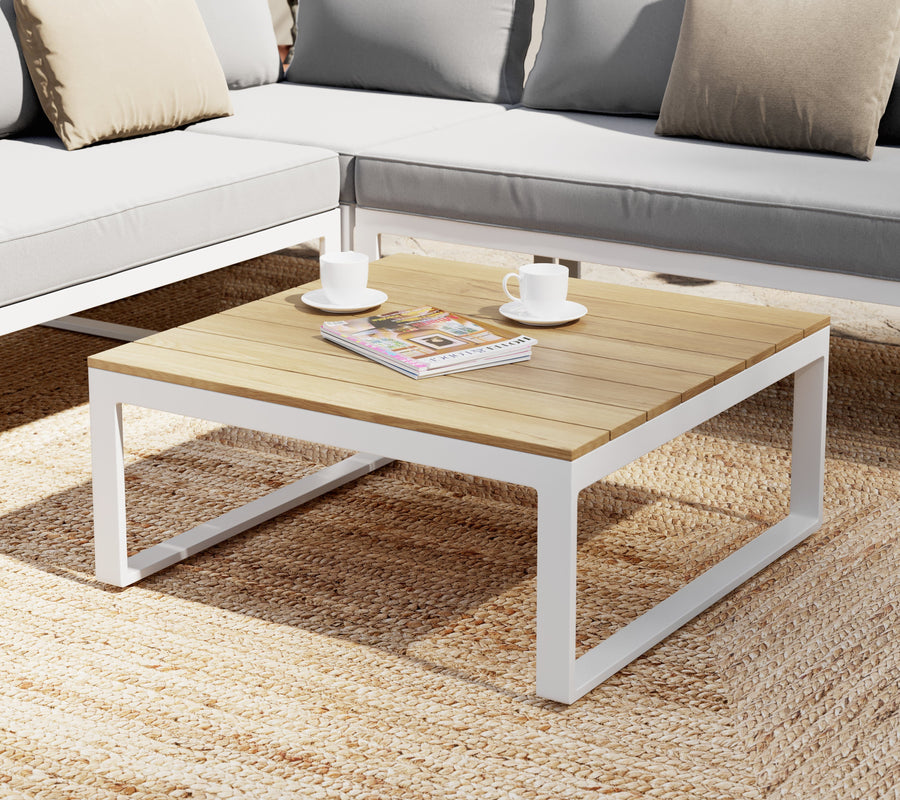 Bricocenter CAPRI 5-SEATER CORNER SET WITH WOOD EFFECT COFFEE TABLE AND WHITE