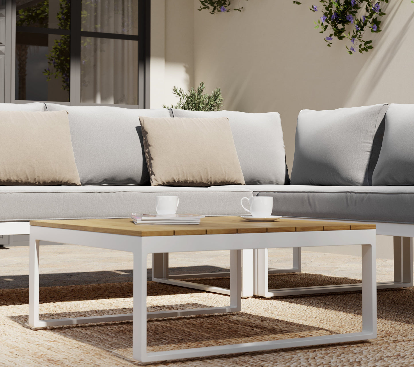 Bricocenter CAPRI 5-SEATER CORNER SET WITH WOOD EFFECT COFFEE TABLE AND WHITE