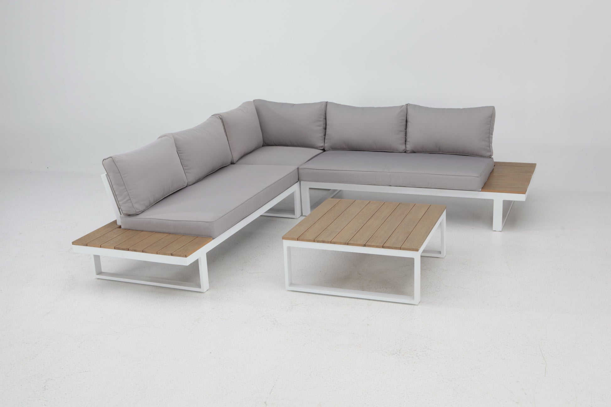 Bricocenter CAPRI 5-SEATER CORNER SET WITH WOOD EFFECT COFFEE TABLE AND WHITE