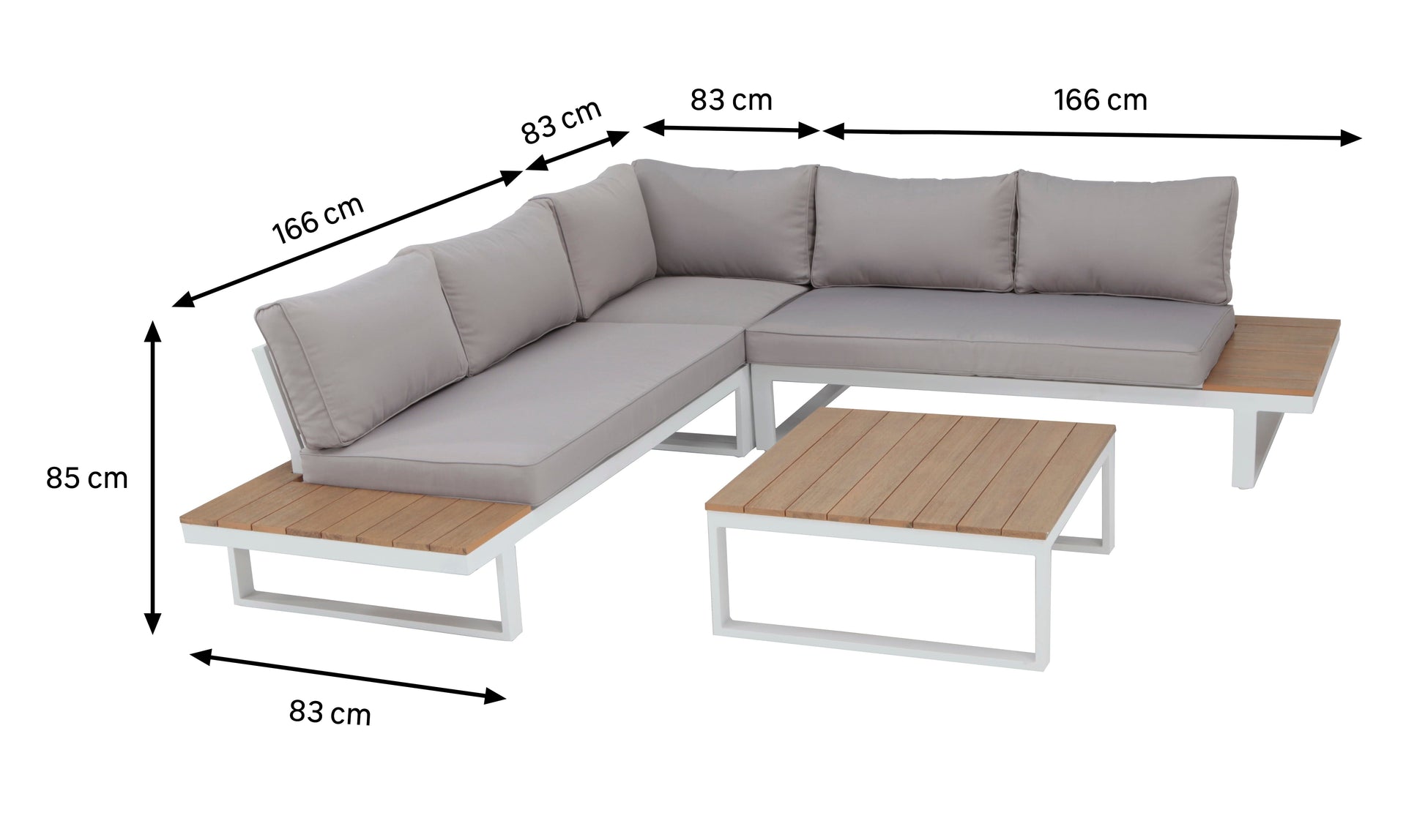 Bricocenter CAPRI 5-SEATER CORNER SET WITH WOOD EFFECT COFFEE TABLE AND WHITE